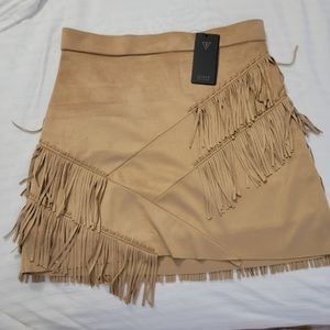 Nwt..faux suede guess fringe skirt